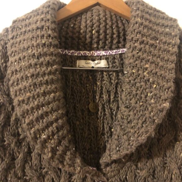 Anthropologie Isabella Sinclair Farfar Chunky Knit Cardigan Sweater Shawl Collar - Picture 3 of 8